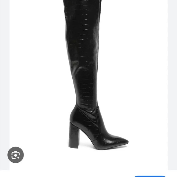 London Rag Shoes - London Rag Croc Embossed Black Over the Knee Boots Sz 5